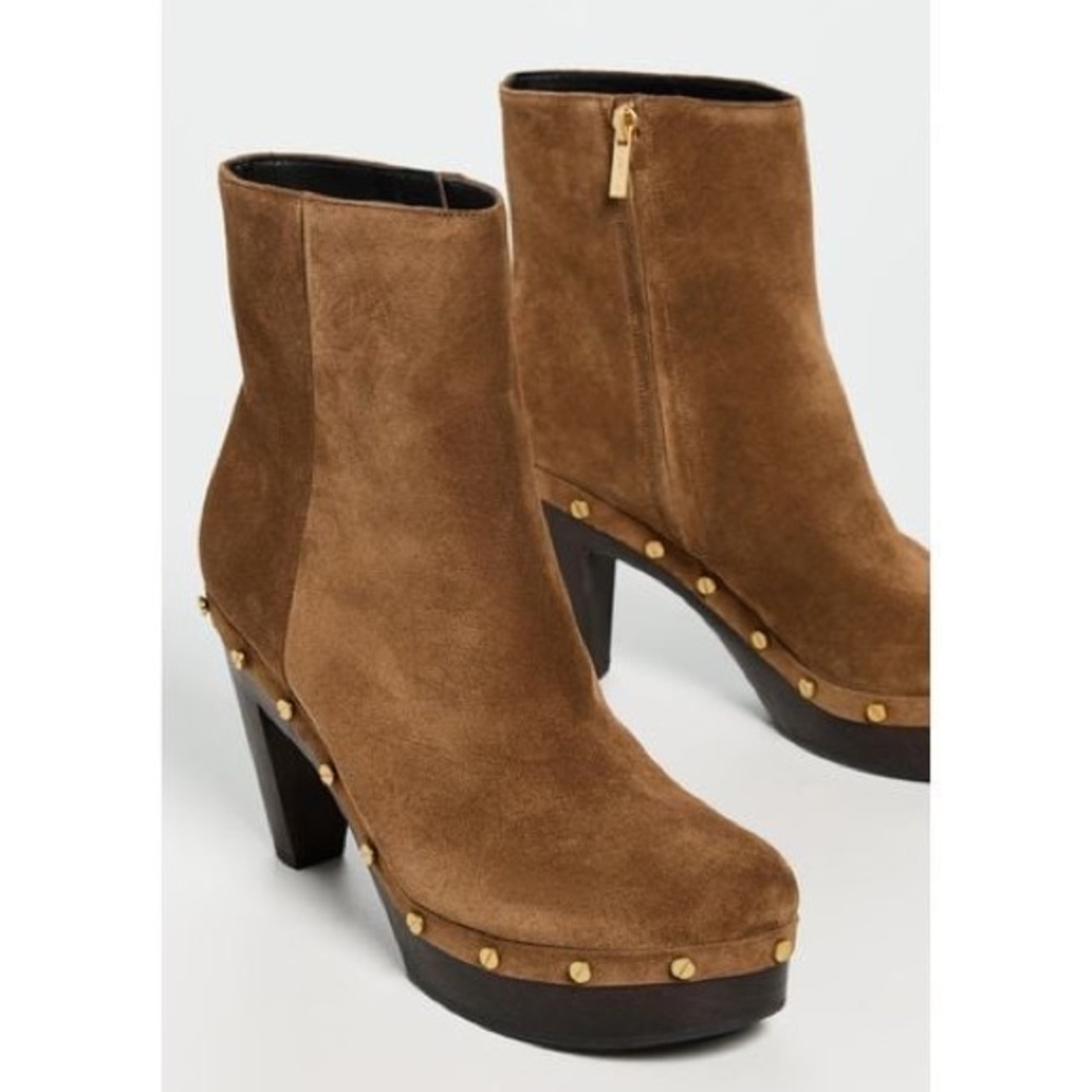Veronica Beard Brown Suede Studded Platform Ankle Boots
